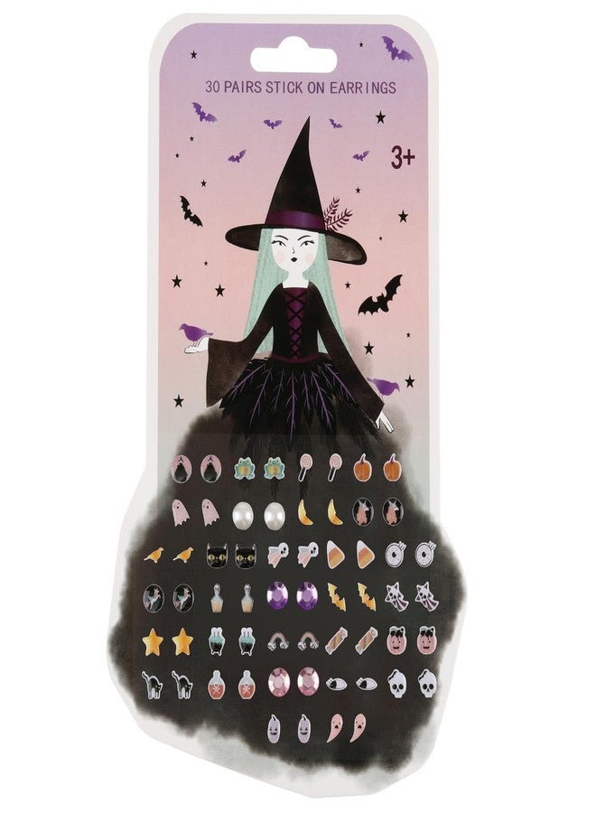 koutey Halloween 30/60 Pairs Girls Boys Stick on Earrings, Witch Pumpkin Ghost Boo Stickers, Kids Halloween Theme Jewelry Stickers, Toddlers Little Girls Sticker Earrings - Image 1